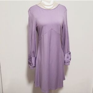 Imperial Lilac Dress Buttoned Cuff Long Sleeve Cut-Out Back A-Line Dress